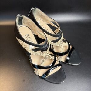 Michael Kors Black Snakeskin Leather Strappy‎ Zip Up Heels Size 7.5M